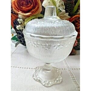Vintage Barocco Candy Dish Pedestal – Lid, Bubble Lace Glass, 7” – Made in Italy